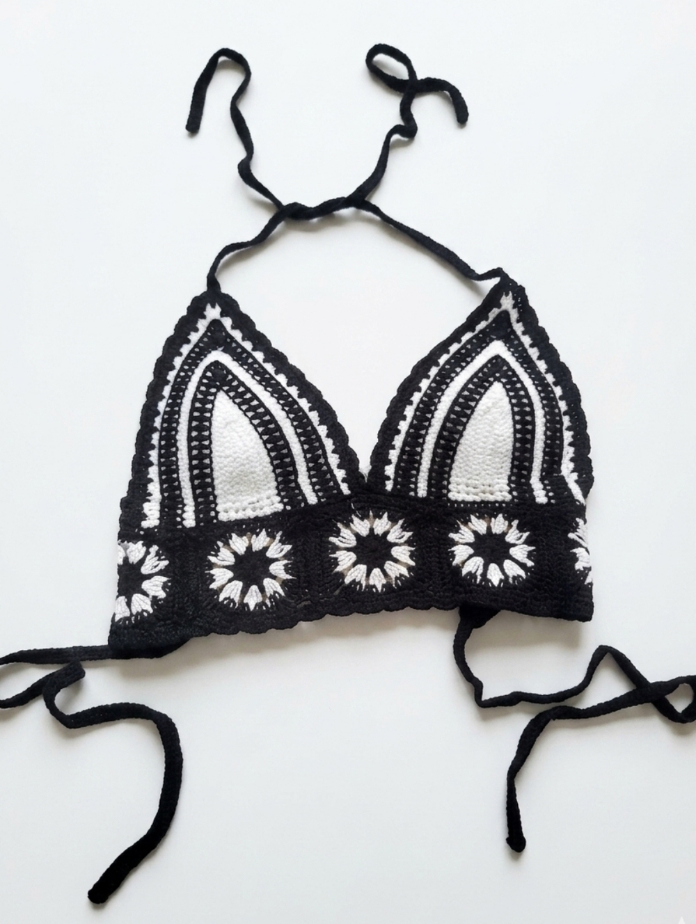 Boho Black & White Crochet Halter Top